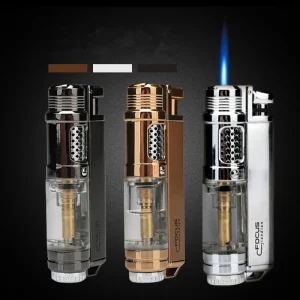 Visible Gas Window Flashlight Cigar Lighter Jet Butane Metal Turbo Windproof Lighter Portable Airbrush 1300C Men’s Gadget