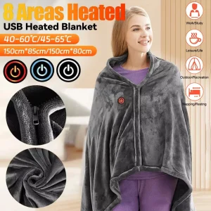 Wearable Heating Electric Blanket Shawl 3 Heated Level Throw Blanket 5v USB Charging Coral Velvet 8 Heated Areas Fast Heating