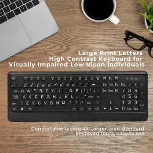 Print Backlit Keyboard Large Wired USB Lighted Computer Keyboard for Seniors and Low for Vision Individuals White Backl